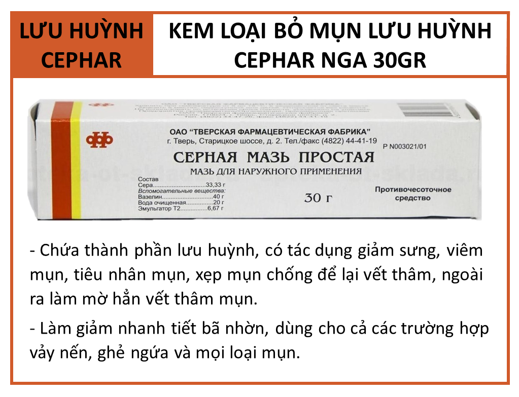 [Hcm]Kem Ngăn Ngừa Mụn Lưu Huỳnh Cephar Nga 30G