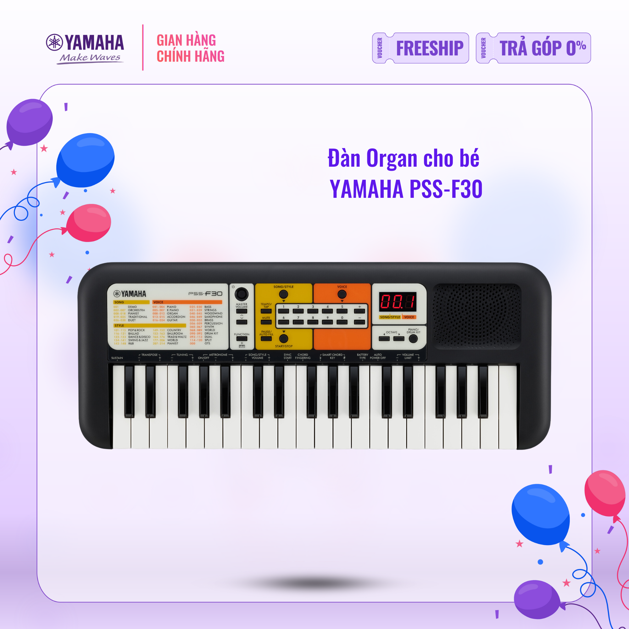 Đàn Organ điện tử (Keyboard) YAMAHA cho bé PSS-F30 với hơn 100 tiếng nhạc và nhạc đệm phù hợp cho tr