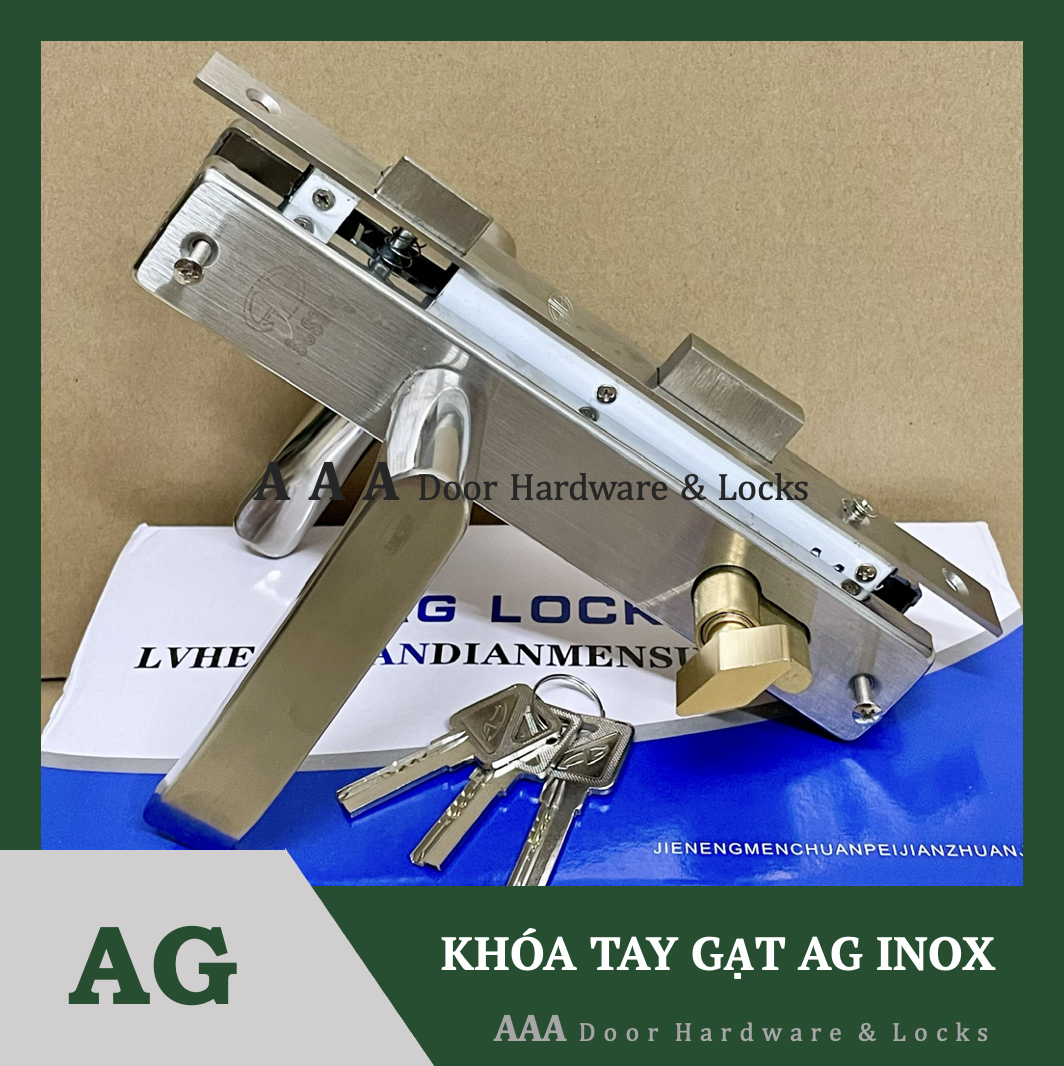 Khóa tay gạt AG INOX dùng cho cửa nhôm sắt gỗ hệ 700 đố 3x6 hệ 1000 đố 4x8
