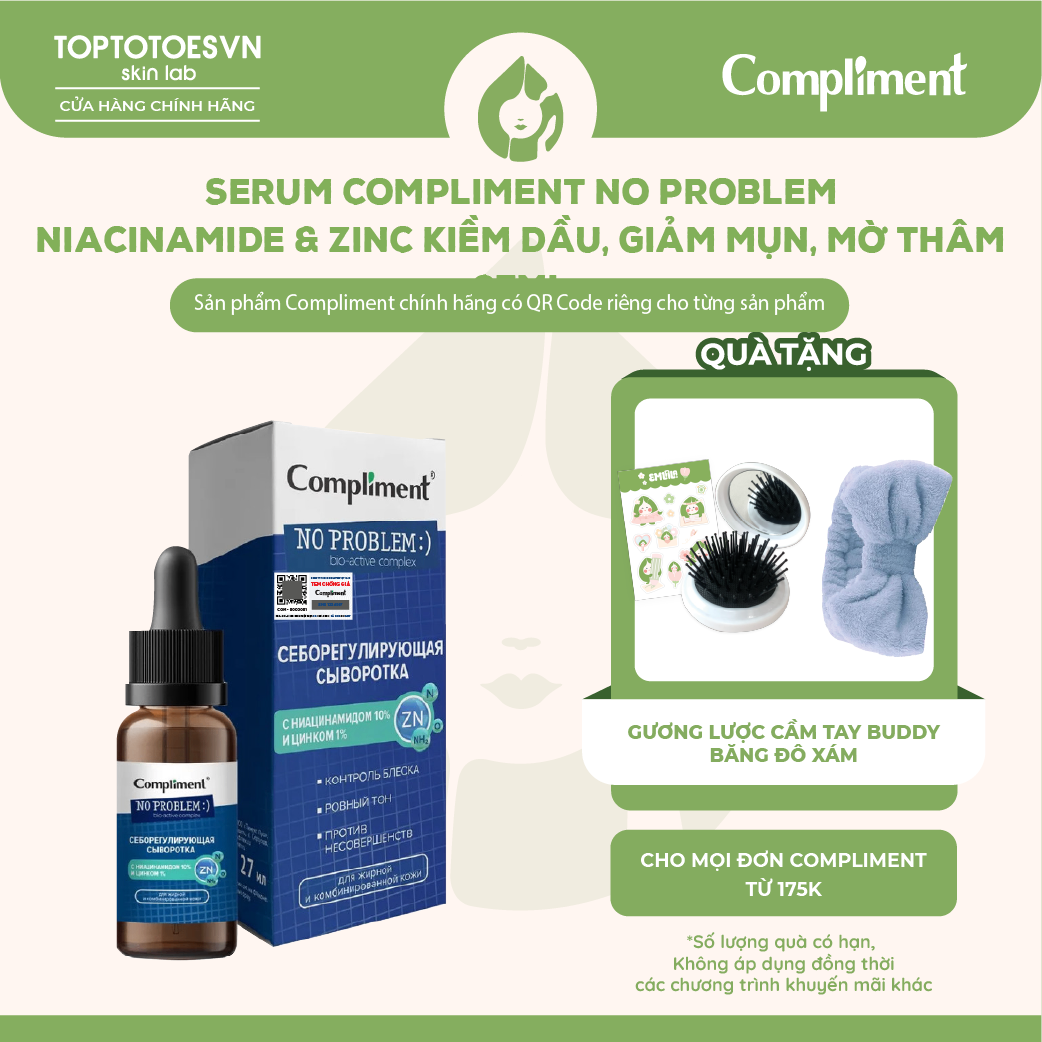 Serum Compliment No Problem Niacinamide & Zin C kiềm dầu giảm mụn mờ thâm