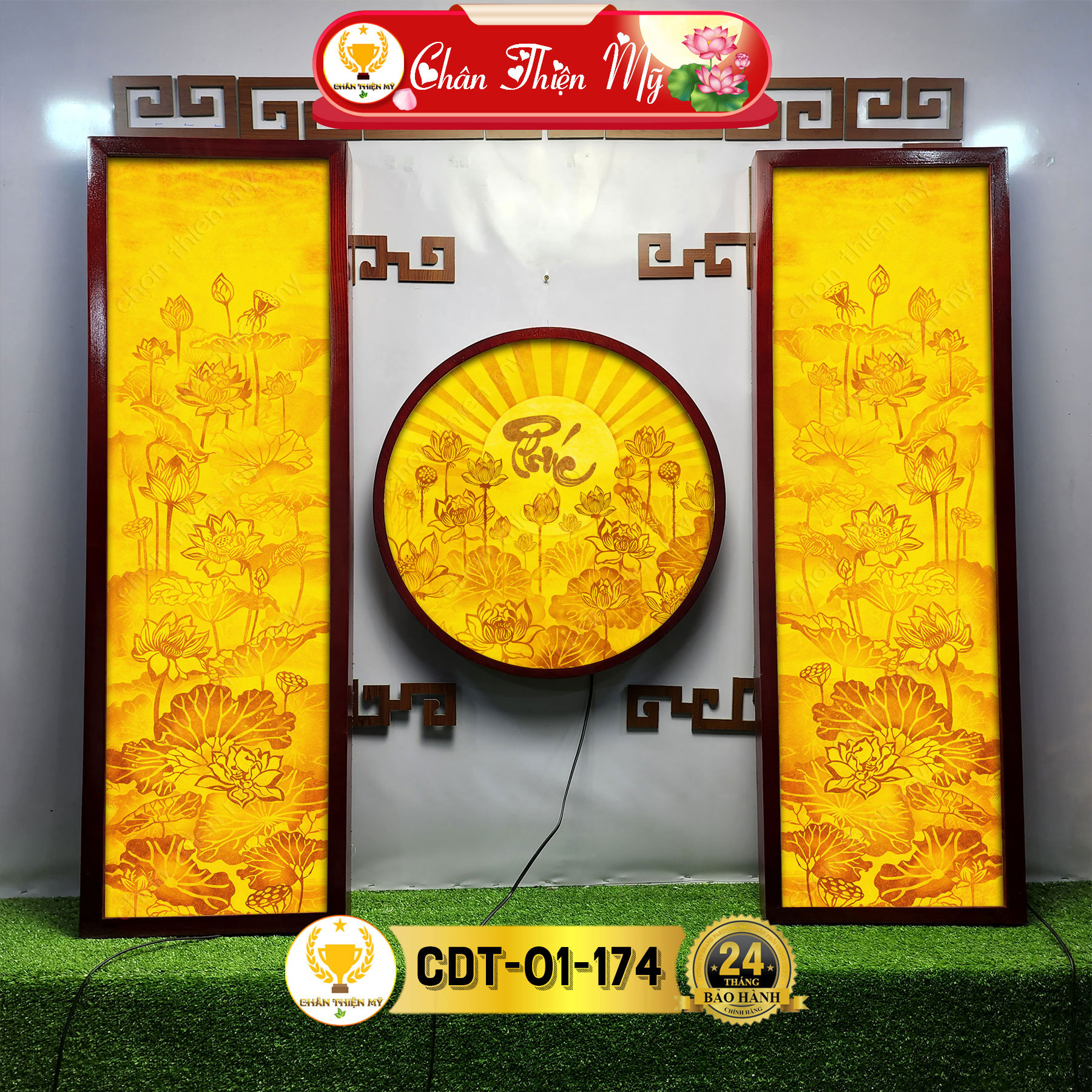 Đèn Hào Quang Phật In Tranh Trúc Chỉ Bộ Đôi CHÂN THIỆN MỸ Trang Trí Bàn Thờ Hào Quang Trúc Chỉ Manda