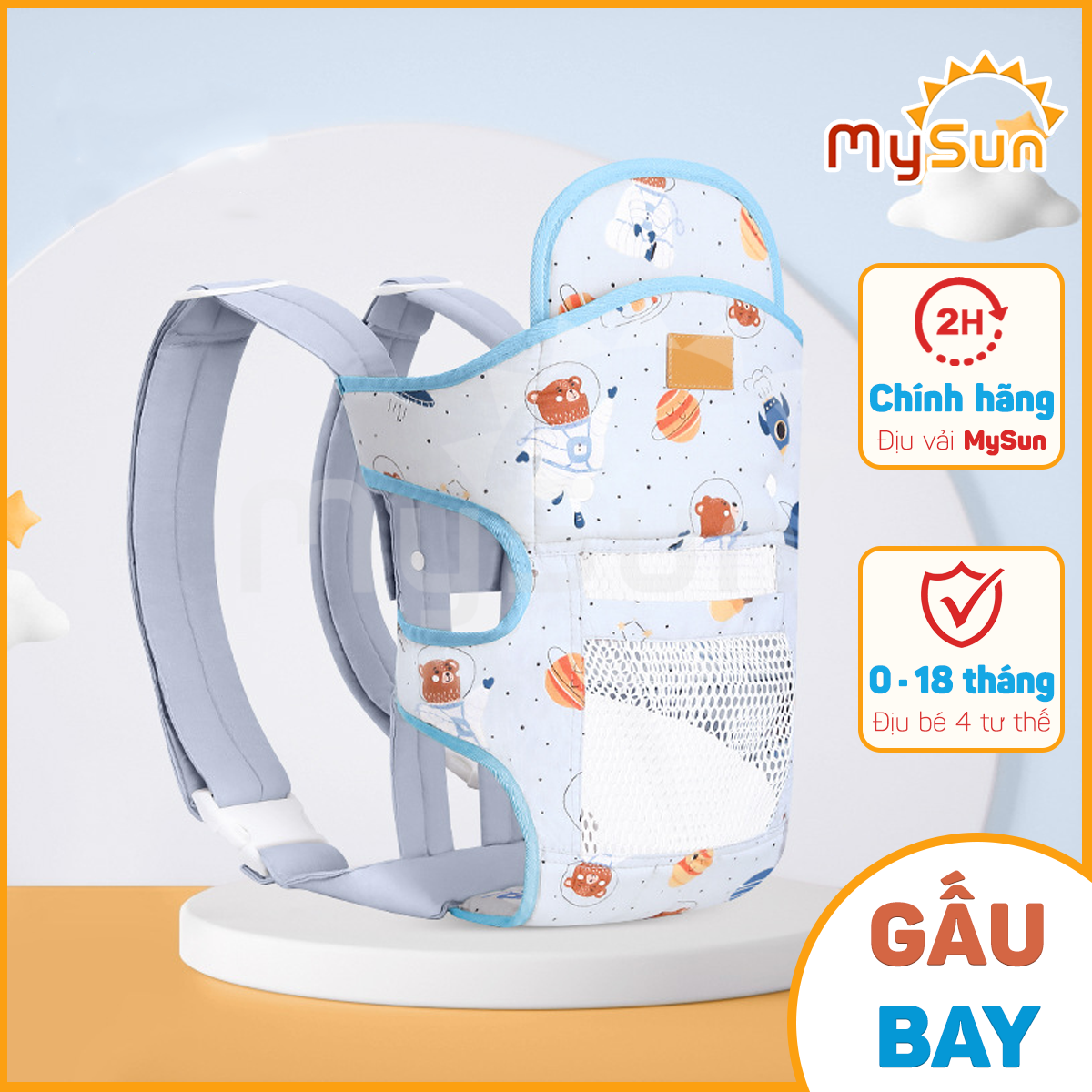 Địu em bé sơ sinh 4 tư thế có đỡ cổ đa năng ngồi xe máy an toàn cao cấp chính hãng MySun