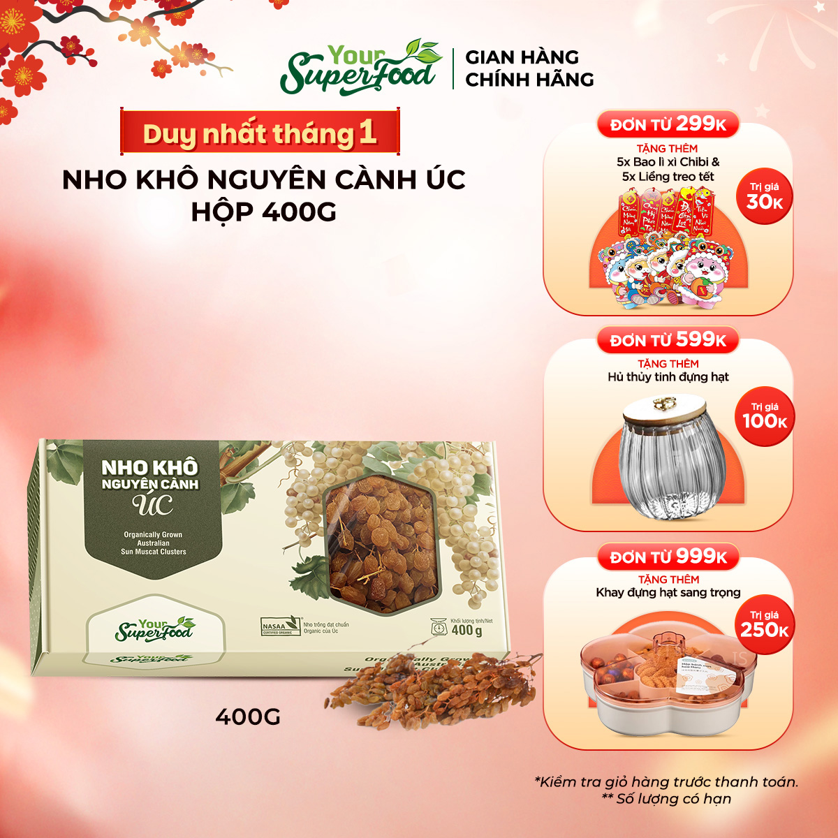 Nho Khô Nguyên Cành Úc Hộp (NASAA Organic) Your Superfood