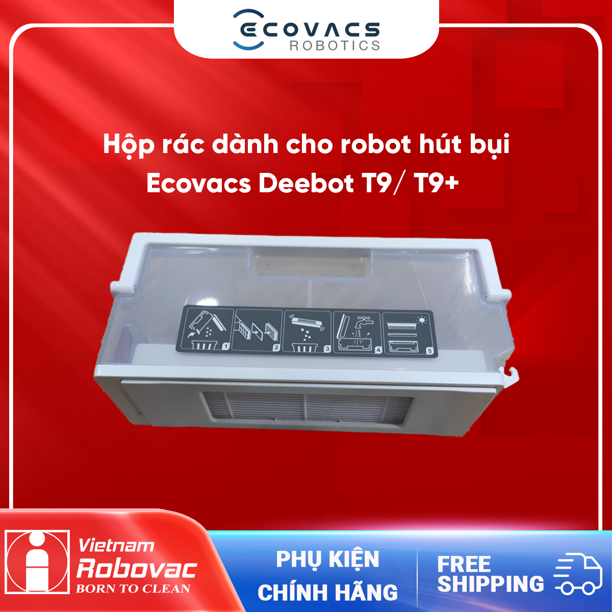 Hộp rác dành cho robot hút bụi Ecovacs Deebot T9/ T9+ _ Hàng chính hãng