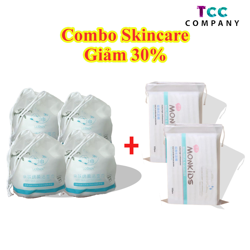 [HCM][Combo] 4 Cuộn Khăn Lau Mặt Tiệt Trùng - 2 Túi Bông Tẩy Trang Monkids
