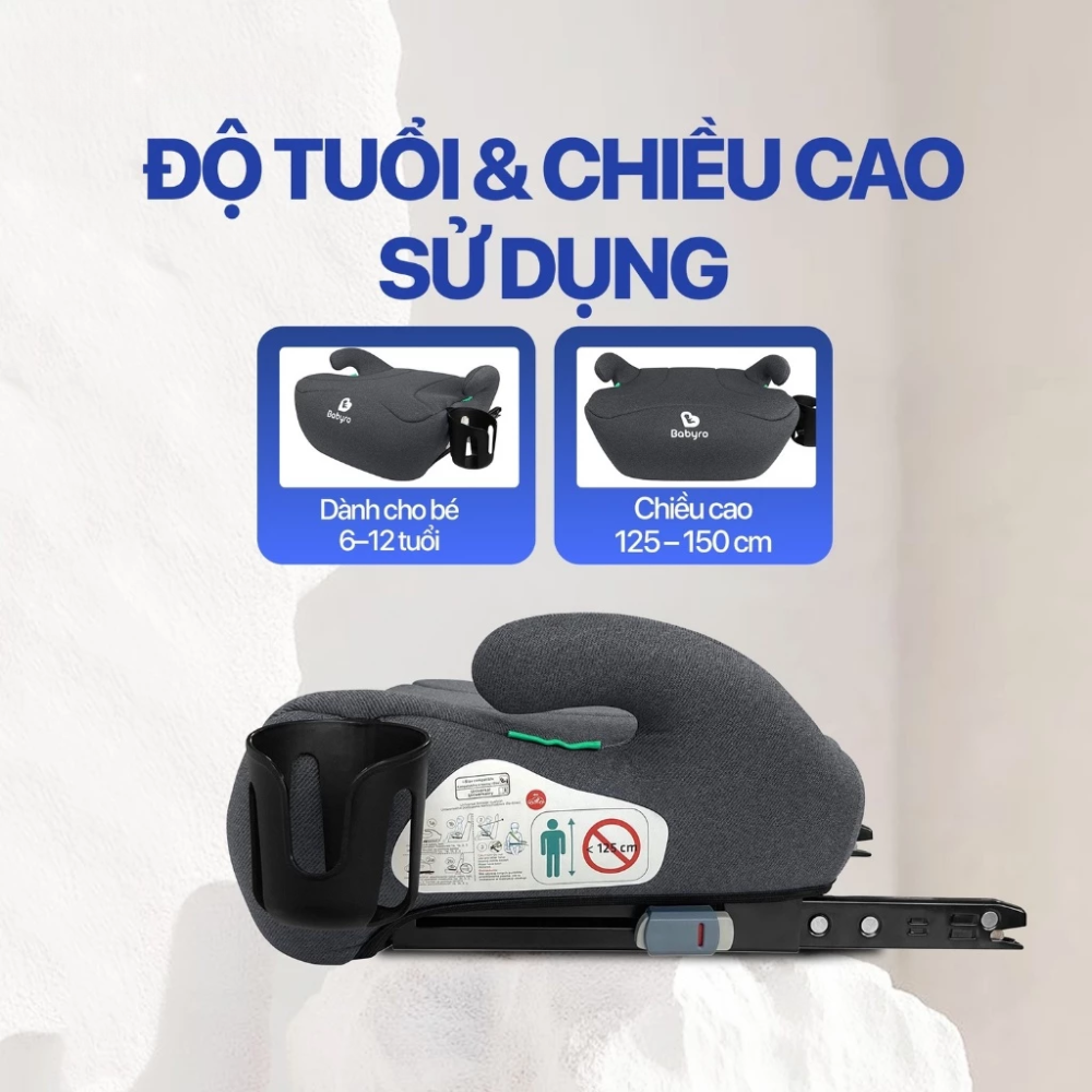 Ghế Ngồi Ô Tô Ghế Nâng Chiều Cao Cho Bé 6-12 Tuổi Babyro Booster Plus - Siêu Nhẹ Êm Ái Dễ Dàng Lắp Đặt