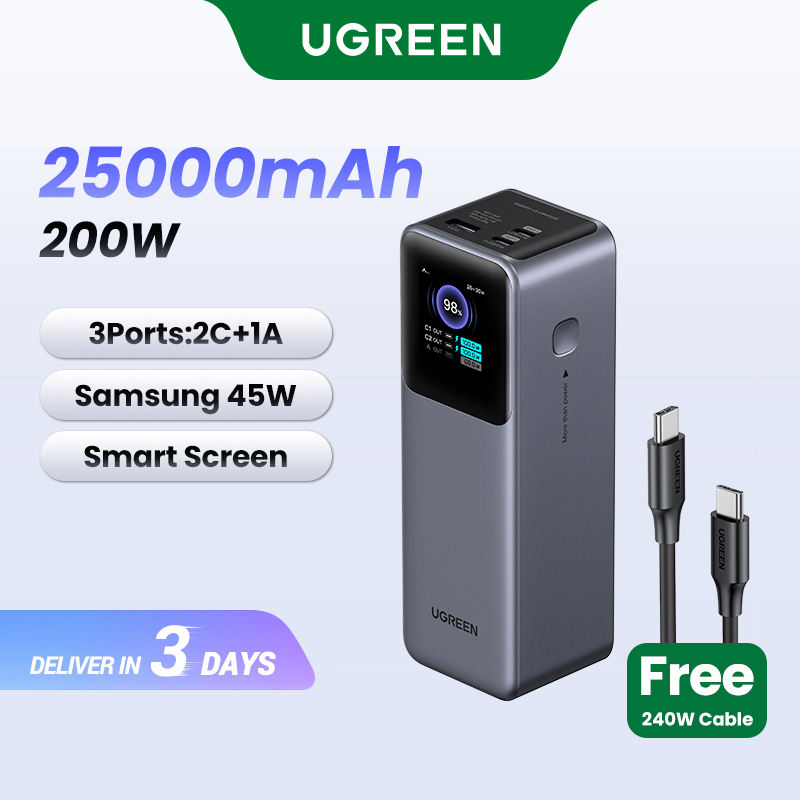dạng cột Pin Dự Phòng UGREEN 130W 20000mAh 72Wh | 25000mAh 200W 90Wh Laptop PowerBank Sạc Siêu Nhanh 100W PD3.1 2C1A Fast Charging Cho Macbook Air / Pro Lenovo SAMSUNG 45W Fast Charging