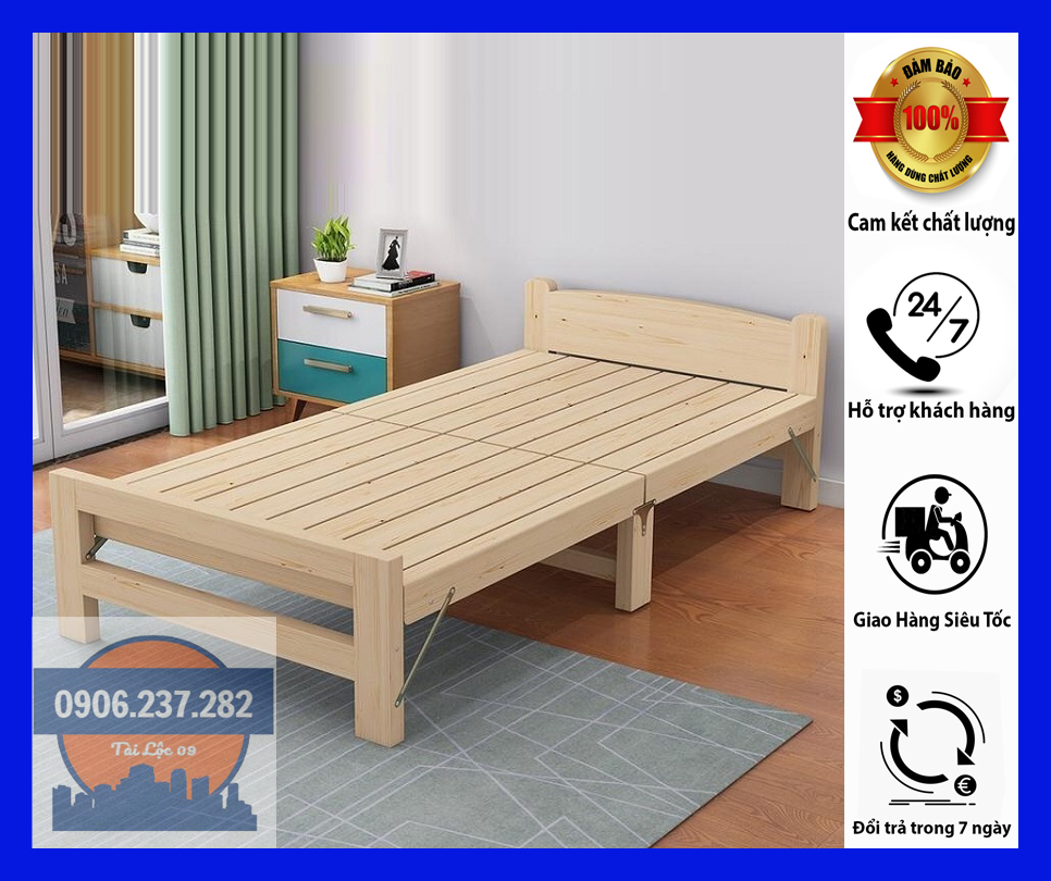 Giường xếp gọn khung gỗ sẵn đệm rộng 1m5 1m2 1m 80cm 60cm giường gấp gọn giường gỗ thông gấp gọn