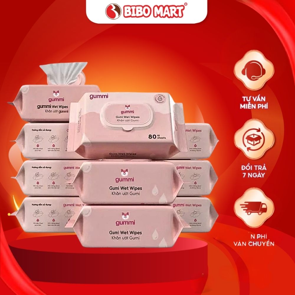 Thùng 10 Gói Khăn Ướt 80 Tờ Gumi Không Mùi Cho Bé