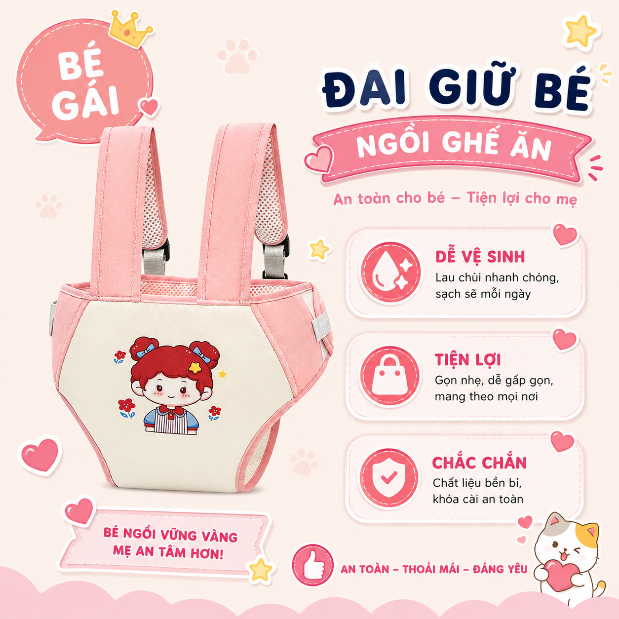 Đai Ăn Dặm EMA Biến Ghế Thường Thành Ghế Ăn Cho Bé - Khóa An Toàn 5 Điểm Chống Thấm Dễ Vệ Sinh