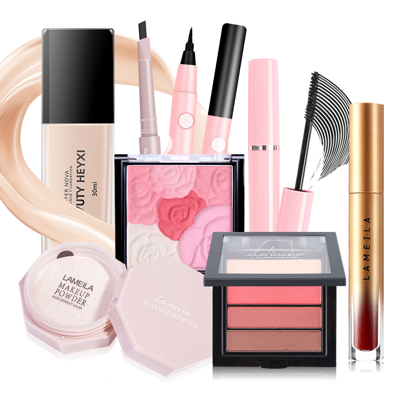 [HCM]【Urbeauty Mall】Bột mỹ phẩm màu tự nhiên [ kem gouache + son môi + bút chì lông mày + mascara +Bút kẻ mắt +đầu kép có thể cố định que 8 bộ trang điểm cá nhân trang điểm cơ bản set trang điểm đẹp bộ