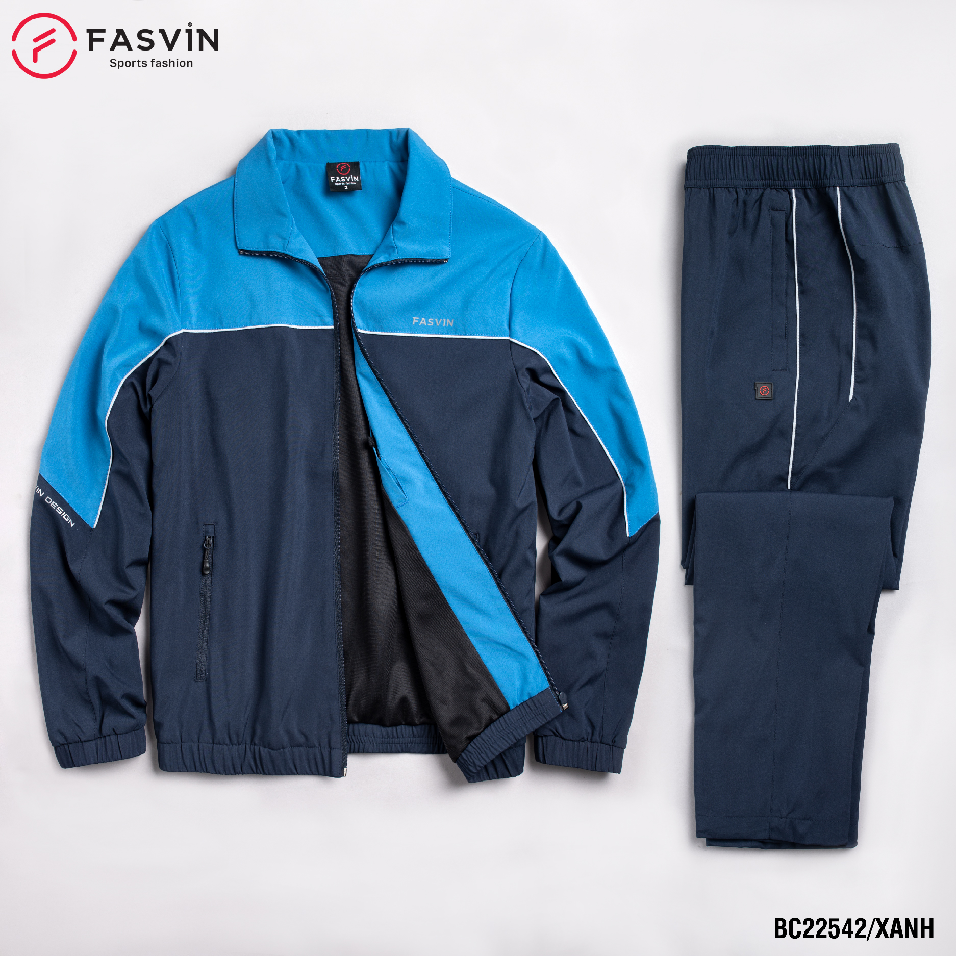 Bộ quần áo gió nam 2 lớp FASVIN BC22542.HN vải thể thao cao cấp lót lưới hàng chính hãng