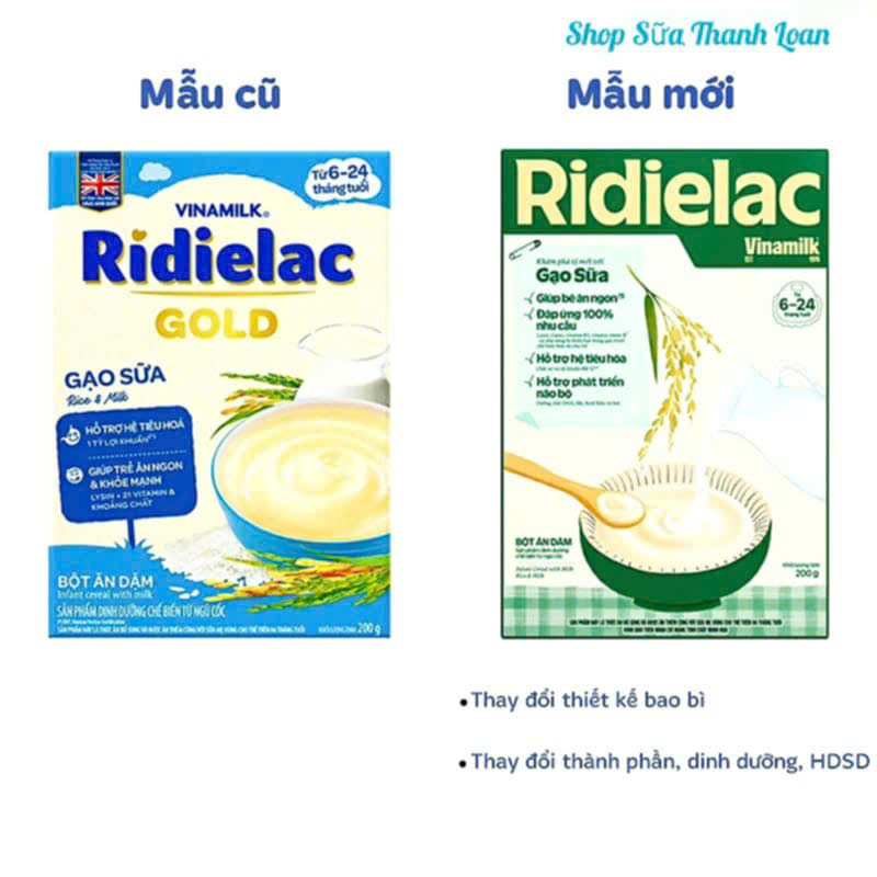 (Mẫu Mới) Bột Ăn Dặm RIDIELAC GOLD Gạo Sữa - Hộp Giấy 200g.