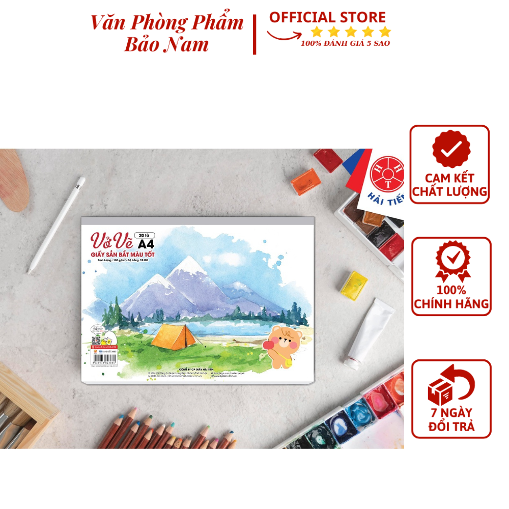 Vở Vẽ A4 Giấy Vàng Sần - Bắt Màu Tốt (Lốc 5 Cuốn 10 Cuốn) Hải Tiến - Văn Phòng Phẩm Bảo Nam