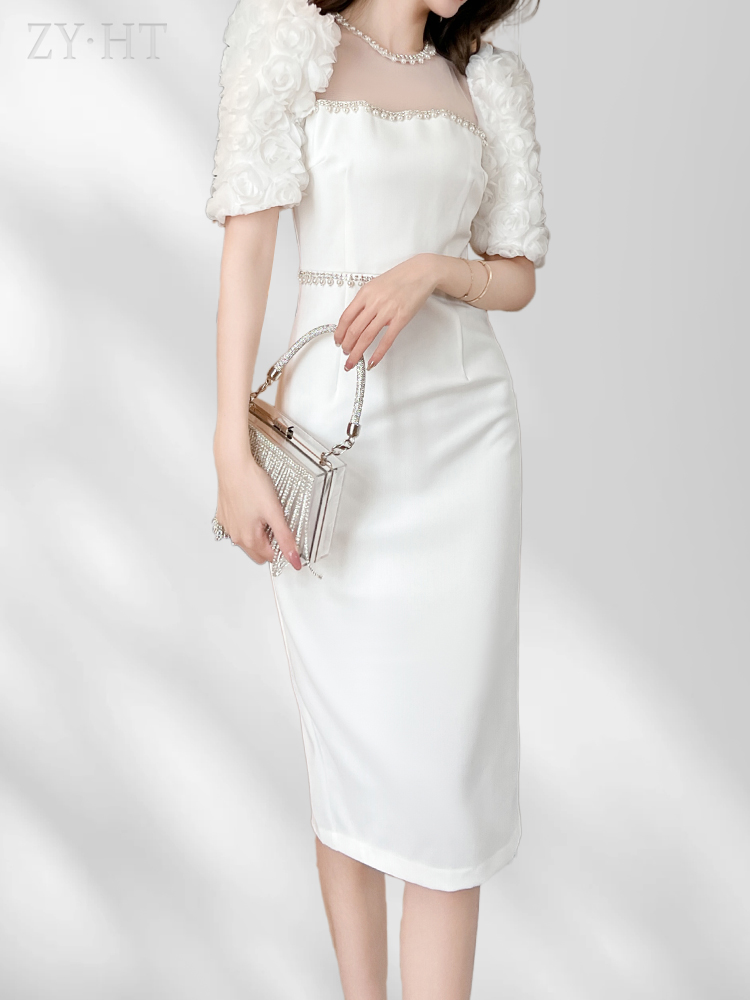Đầm trắng body bẹt vai sanh chảnh V1640 - Thời Trang Tadi