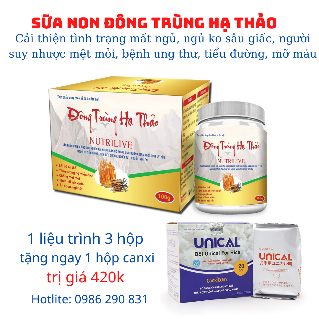 Liệu Trình 3 Hộp Sữa Non Đông Trùng Hạ Thảo Nutrilive Giúp Cải Thiện Tình Trạng Mất Ngủ Ngủ Không Sâu Giấc Cơ Thể Mệt Mỏi Ăn Không Ngon Tê Mỏi Chân Tay Đề Kháng Kém...tặng Ngay Hộp Canxi Cơm Nhật Bản420K