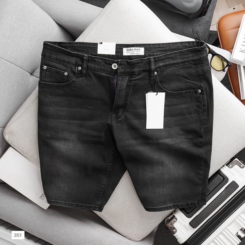 Quần short jean nam ống suông VNXK màu đen xám cotton