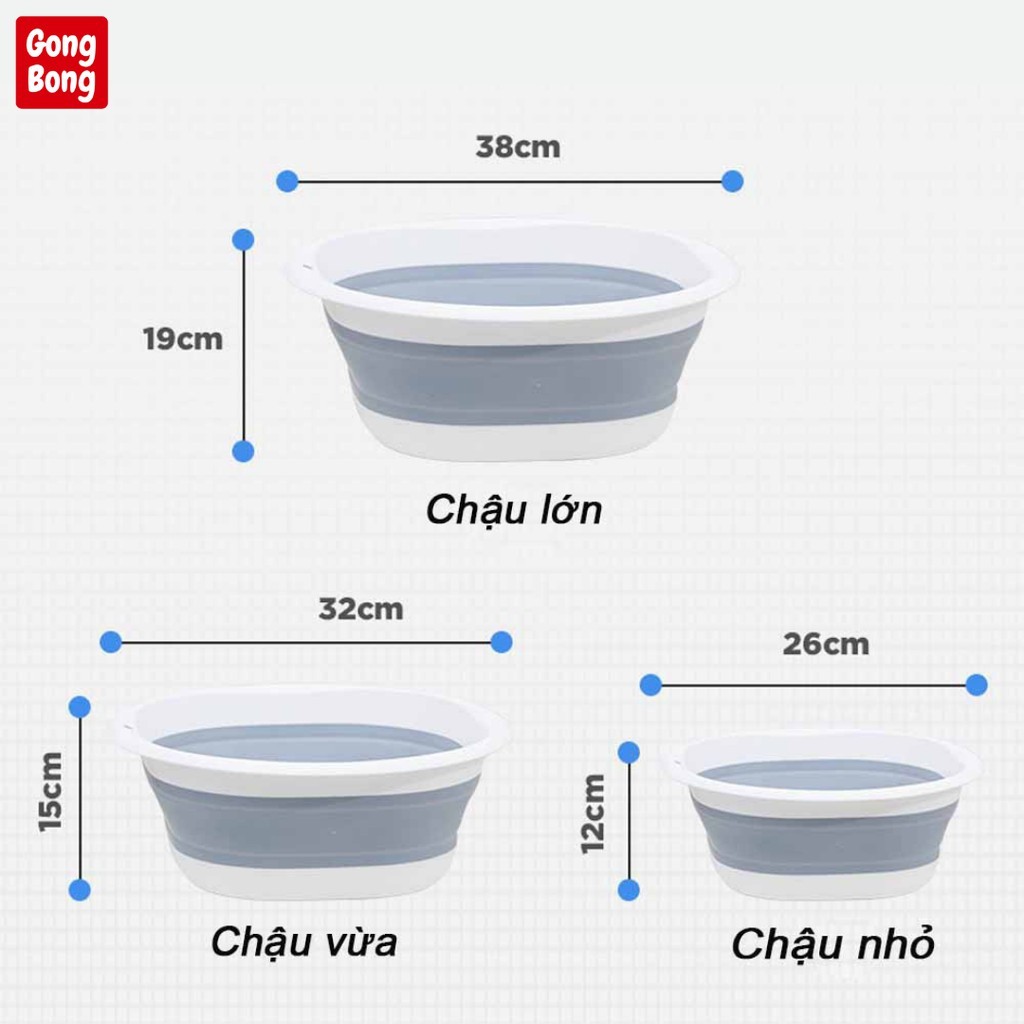 Chậu tắm gấp gọn size lớn cho bé từ 0 đến 6 tuổi Thau giặt đồ gập gọn kích thước lớn tiên dụng có lỗ thoát nước ở đáy (màu ngẫu nhiên)