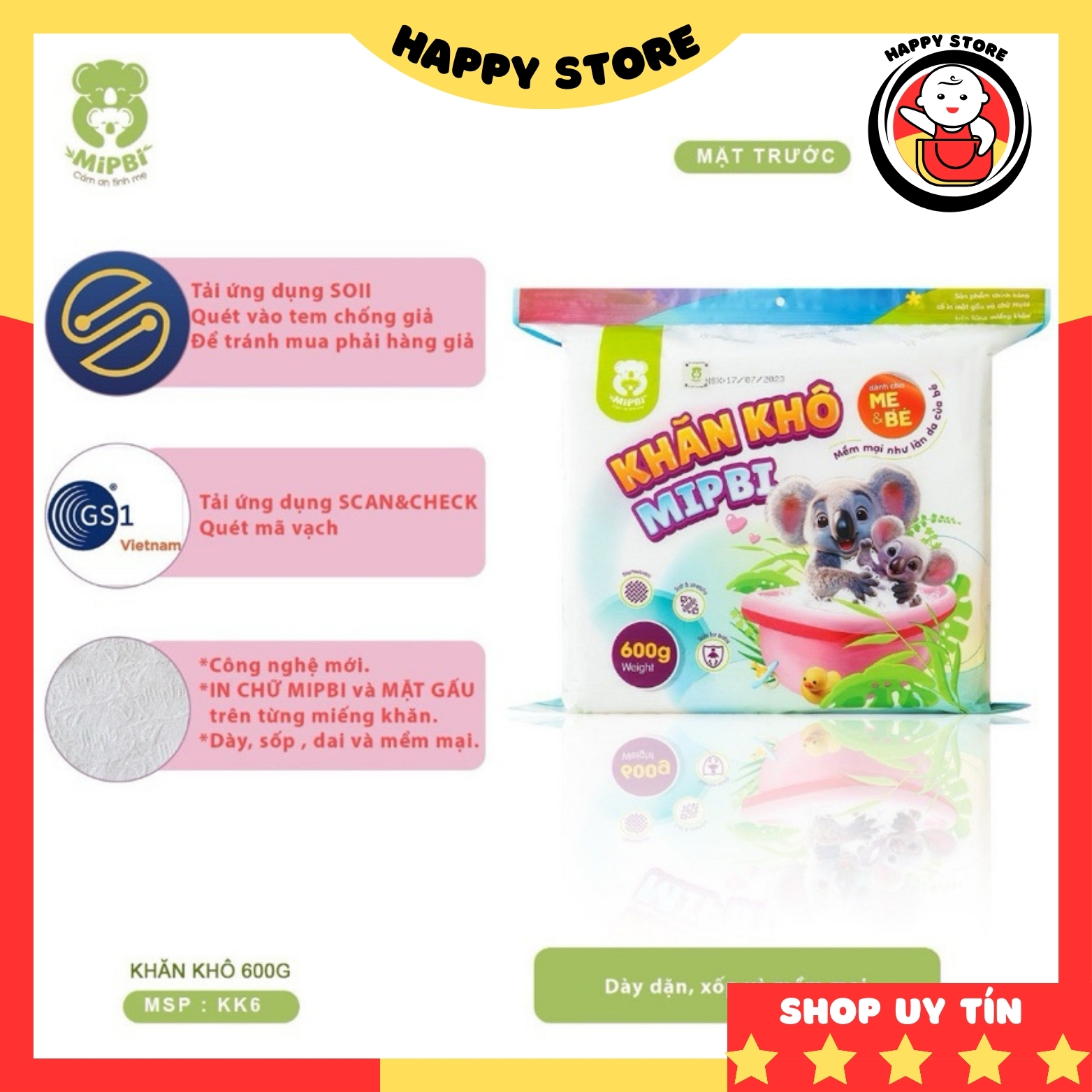 Khăn khô đa năng cho bé Mipbi 600G - 900G cho mẹ và bé sơ sinh an toàn hàng cao cấp A166 Happy Store