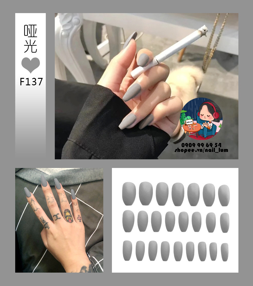 [HCM]Móng Giả - Nail Dài Đơn Màu [Sẵn Keo - Đóng Hộp 24 Mẫu Đủ Size]