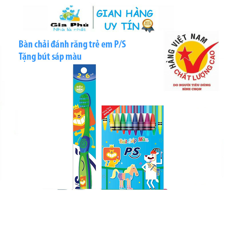 [HCM]Bàn chải đánh răng P/S cho bé 2-6 tuổi + Tặng hộp sáp màu