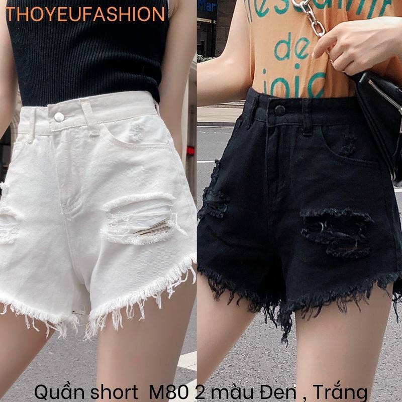 Quần short jean nữ RÁCH ĐEN TRẮNG tua lai xịn chất jean mềm và mịn SL9493034