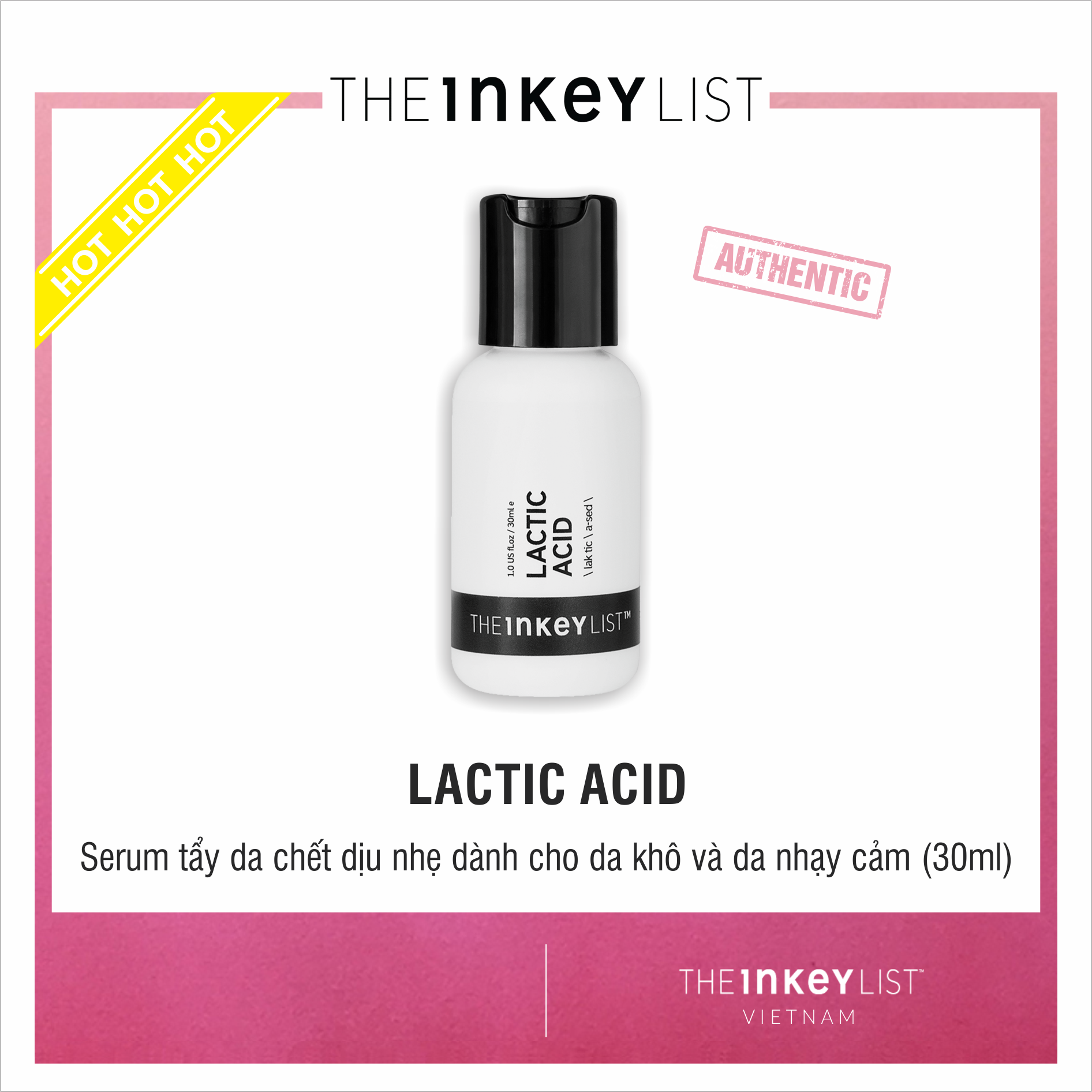 [The Inkey List] Serum Tẩy Da Chết Dịu Nhẹ Dành Cho Da Nhạy Cảm Và Da Khô Lactic Acid