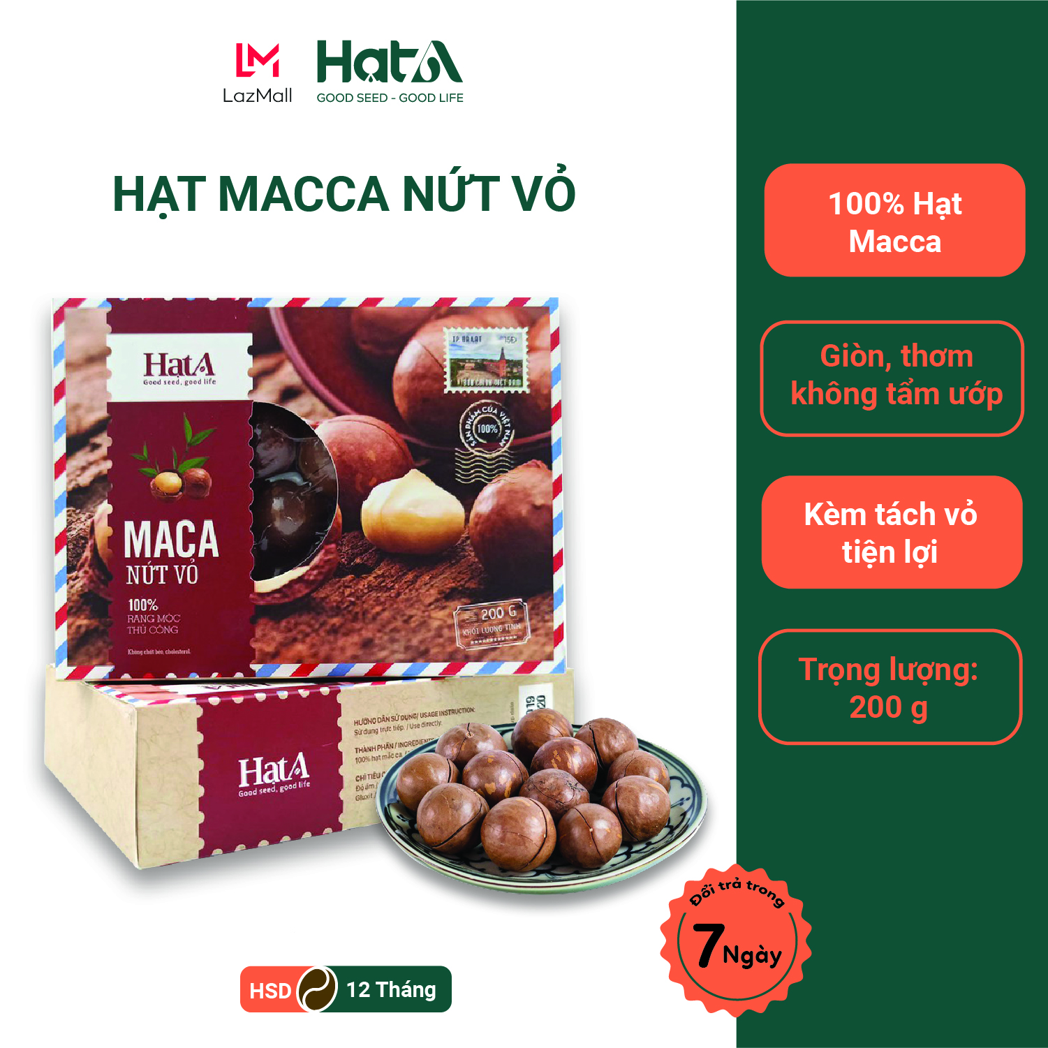 Hạt Macca Nứt Vỏ Hạt A Cafe 100% Rang Mộc Thủ Công - Không Chất Béo Cholesterol - Có Kèm Lẫy Tách Vỏ