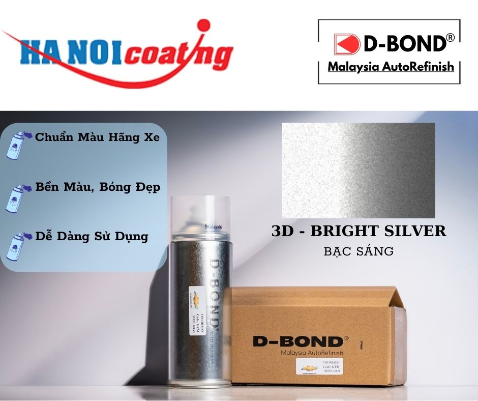 Sơn Xịt Xóa Vết Xước Ô TÔ KIA FORTE Màu BẠC SÁNG Code 3D - BRIGHT SILVER Chính Hãng D-BOND Chính Hãn