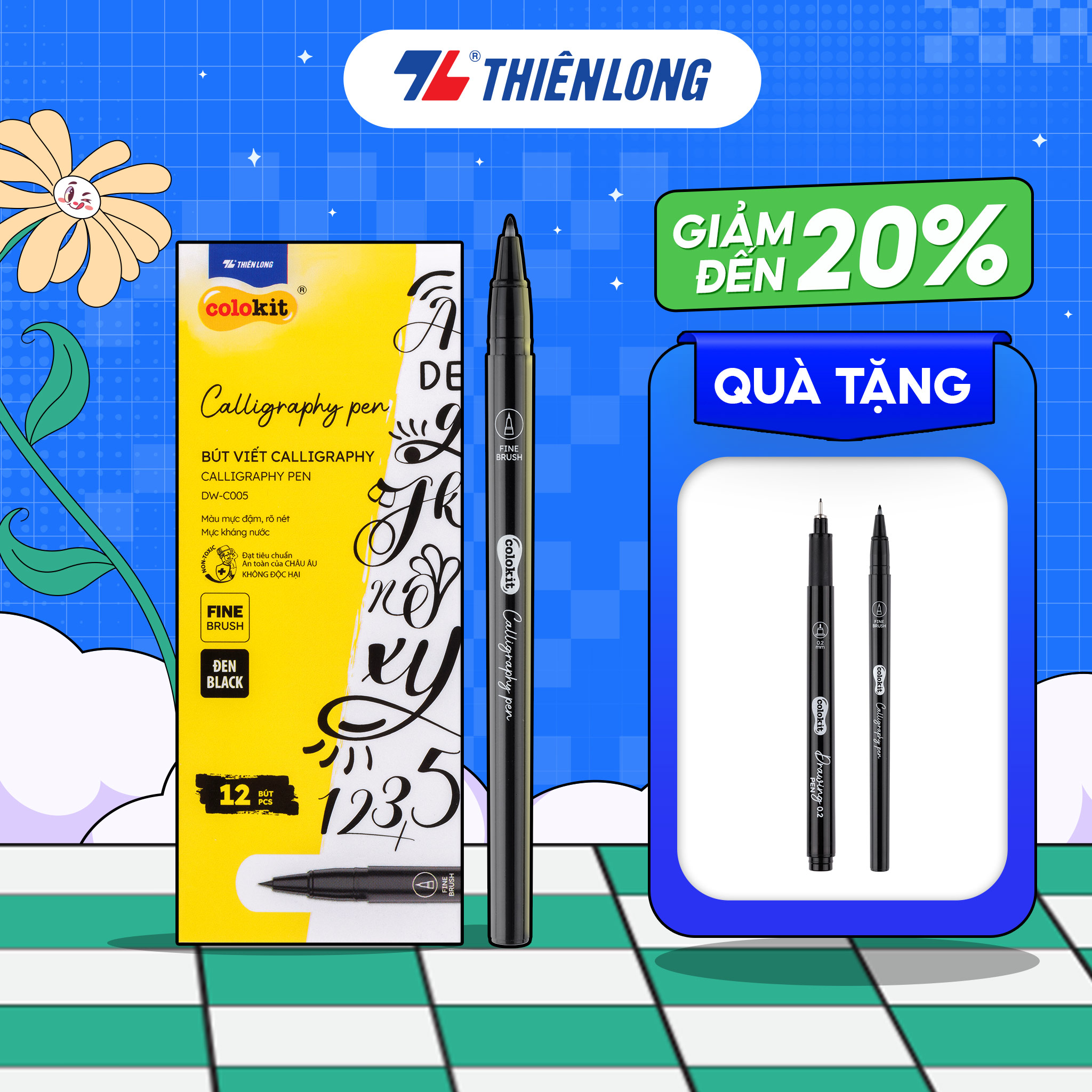 Combo 12 Bút kim kỹ thuật - Drawing Pen Thiên Long Colokit - Mực kháng nước đậm rõ nét