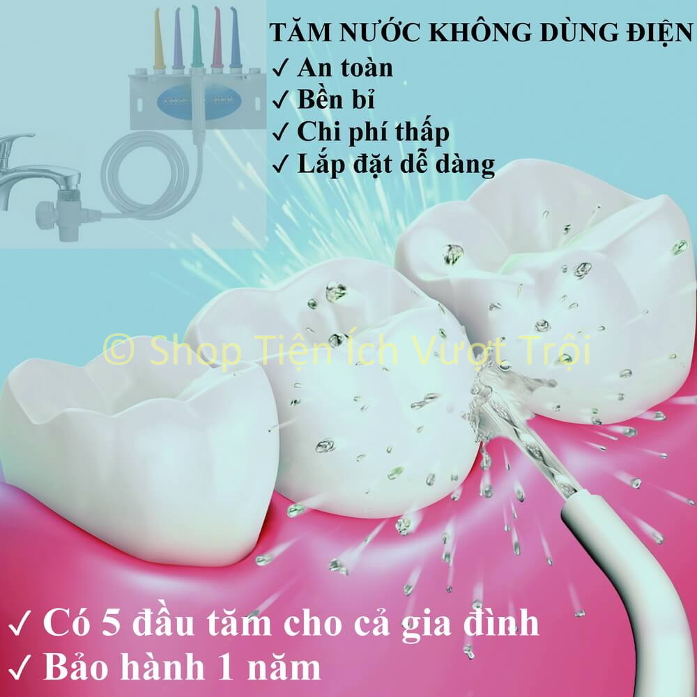 Máy Tăm Nước Trực Tiếp Không Dùng Điện 5 Đầu Tăm Cho Cả Gia Đình Máy Xịt Răng Bằng Nước Máy Đơn Giản Vệ Sinh Răng Nước - Shop Tiện Ích Vượt Trội