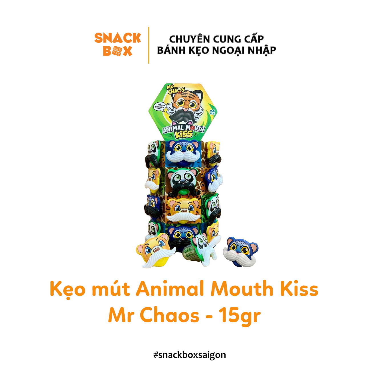 SALE XẢ KHO Kẹo Mút Hình Thú Animal Mouth Kiss Mr Chaos 15gr - Châu Âu