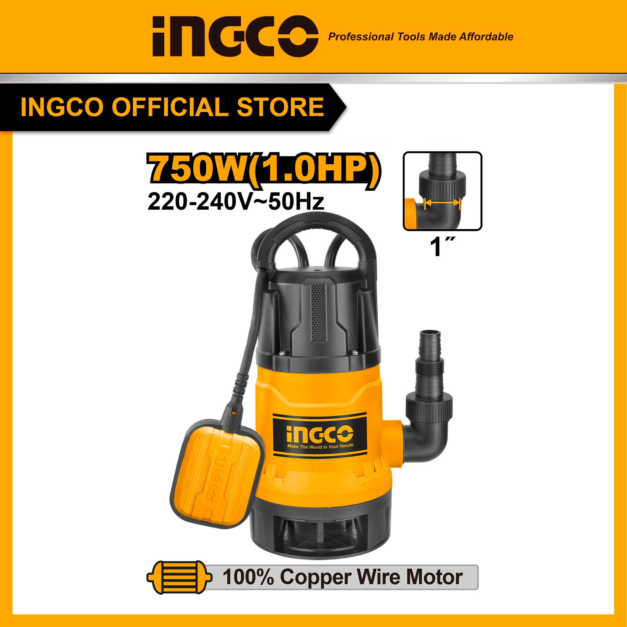 INGCO SPD7508 Máy bơm chìm nước thải 750W