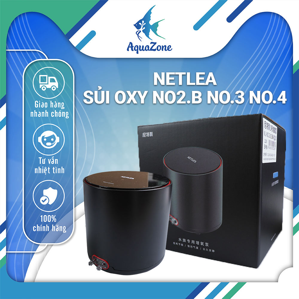 Máy sủi oxy siêu êm cao cấp 2 vòi Netlea, sủi khí tối đa, sủi tích điện có sẵn dây sủi, 2 đá sủi