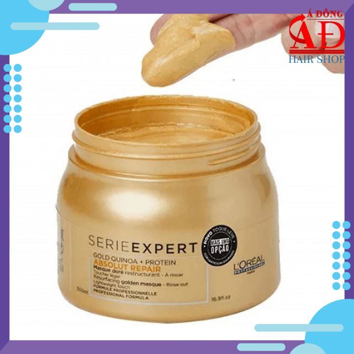 Dầu Hấp Ủ Nhũ Vàng Phục Hồi Tóc Hư Tổn Nặng Loréal Serie Expert Gold Quinoa + Protein Absolut Repair Golden Masque 500Ml