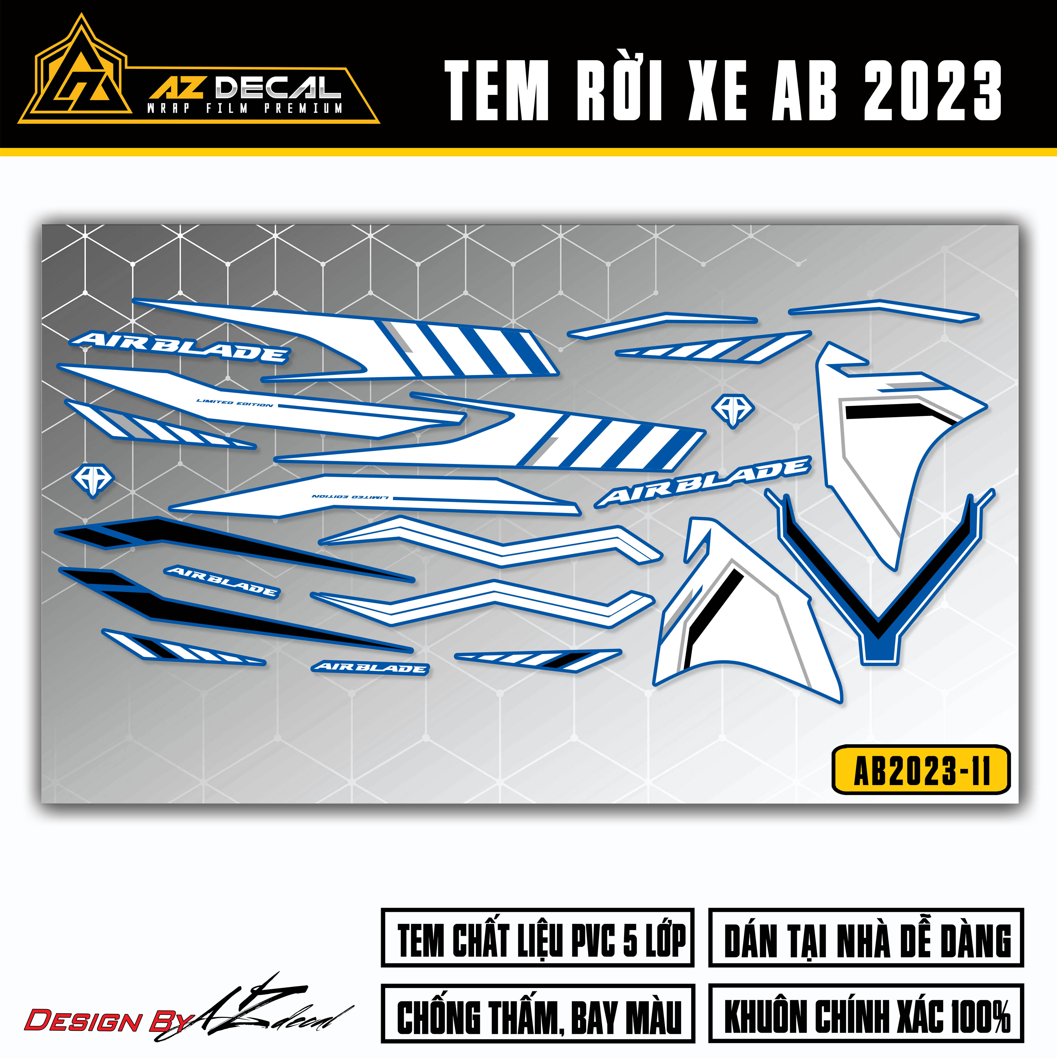 Tem AirBlade 2023 Cực Chất | AB2023-11 | Team Decal Dán Xe Máy AB Air Blade Đỏ Đen Xanh Xám 125 160 