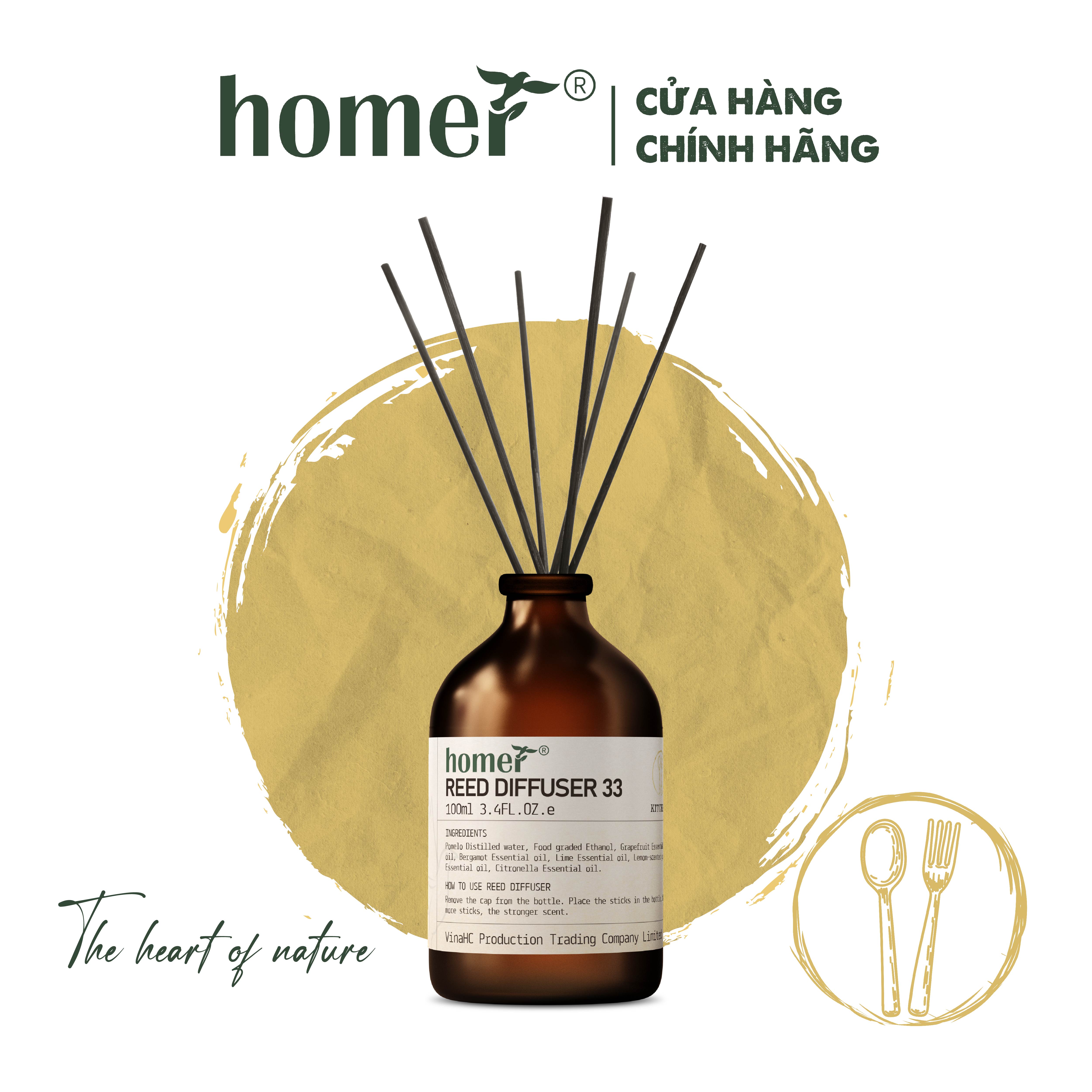 [ Chai 100ML/ 250ML ] Tinh dầu thơm phòng khuếch tán dạng que gỗ thiên nhiên HOMER dung tích 100ml/250ml - Thơm suốt 600 giờ khử mùi thơm phòng không độc hại
