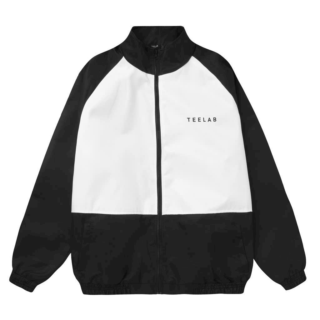 Áo bomber TEELAB dây kháo kéo cổ trụ áo gió áo dù chống nắng phối màu đen trắng