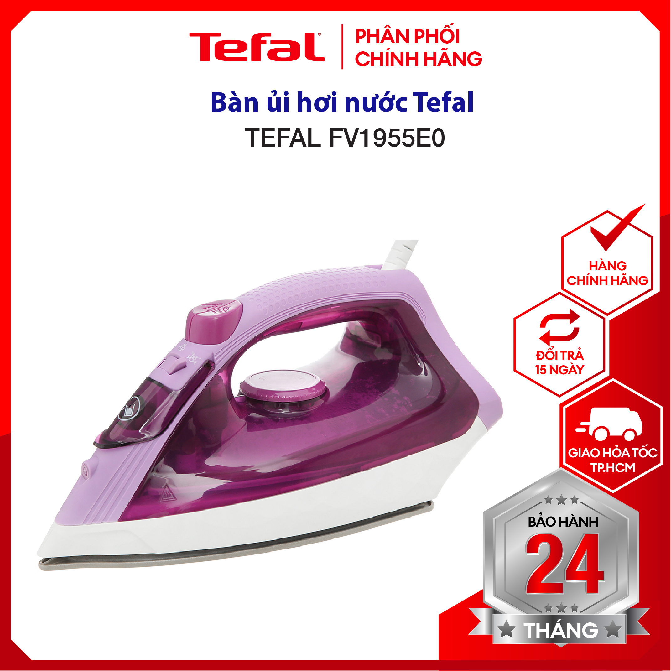 [HOẢ TỐC 2H] Bàn ủi hơi nước bàn là hơi nước Tefal FV1955E0 - Công suất 1400W - Dung tích 220ml - Hơ