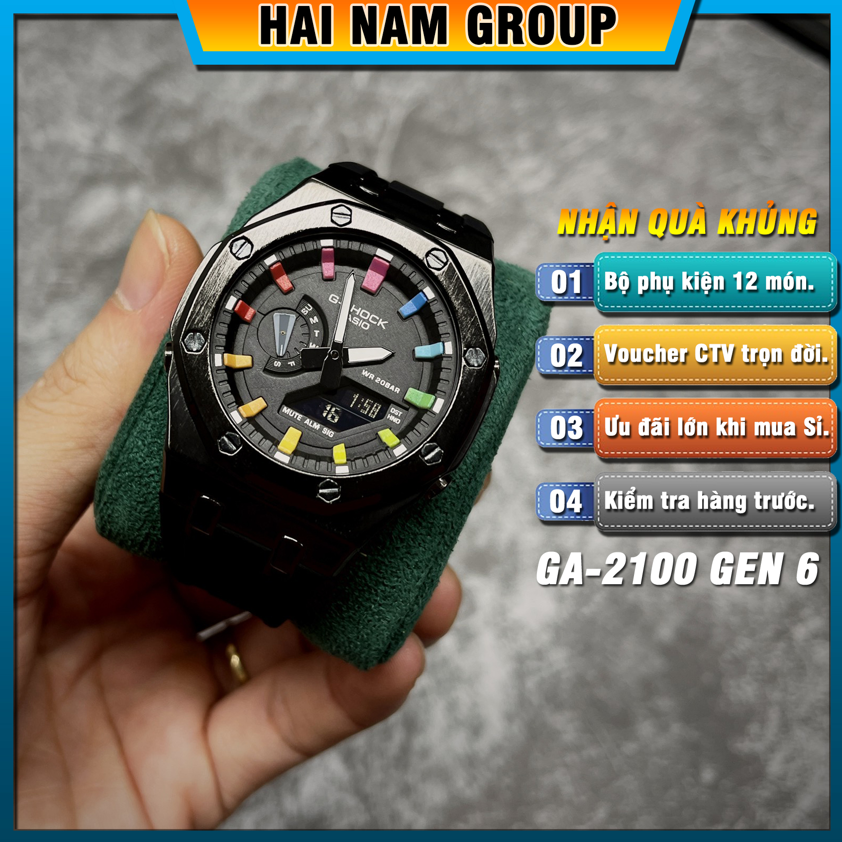 Đồng hồ nam G-SHOCK GA-2100-1A Custom Ap Gen 6 HNG604 Dây nhựa vỏ thép - Full chức năng - Đầy đủ phụ kiện