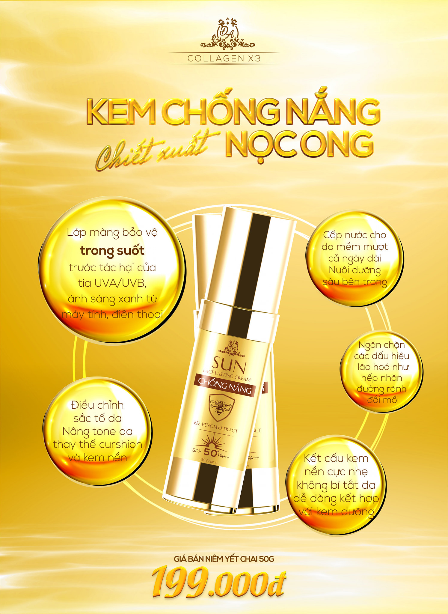 [HCM]Kem Chống Nắng Sun Collagen X3 Hàng Chính Hãng