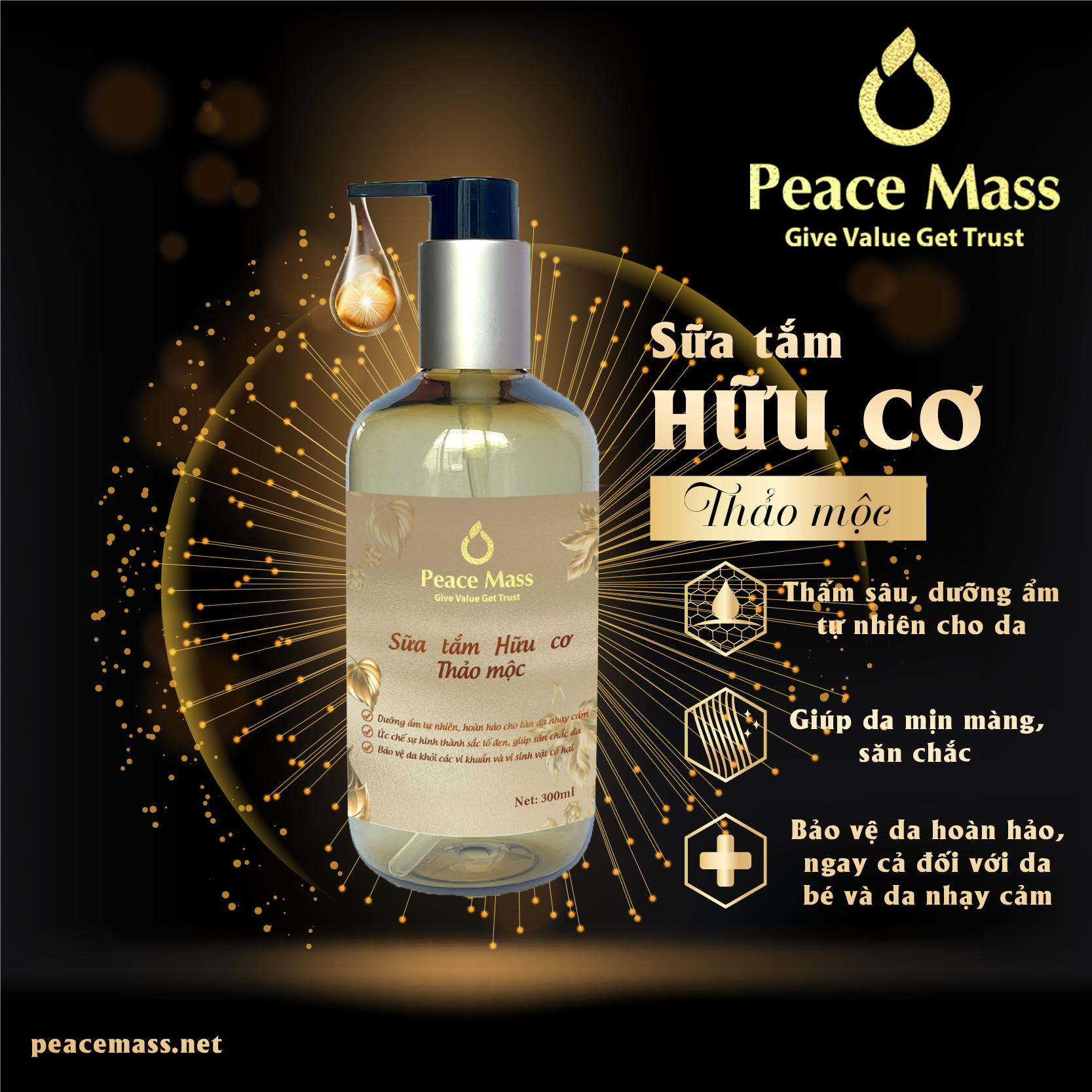 Sữa Tắm Hữu Cơ Thảo Mộc Peace Mass 300Ml