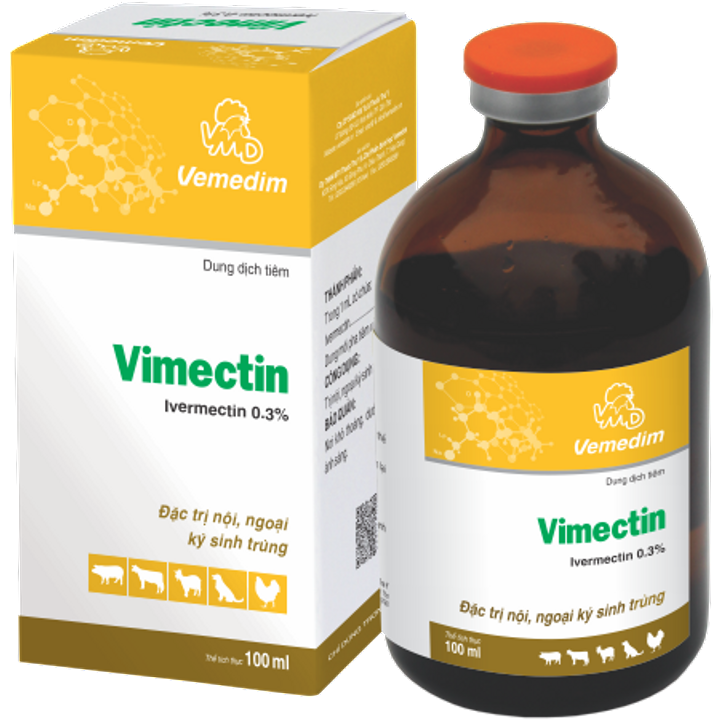 Vimectin 100 hàm lượng 1% Nội ngoại ký sinh trên Trâu Bò Dê Cừu Heo