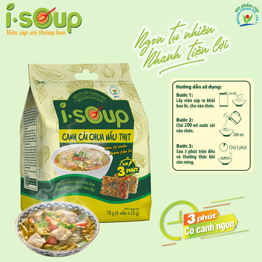 Canh cải chua nấu thịt ăn liền I-Soup (túi 06 viên)- Viên Súp Sấy Thăng Hoa