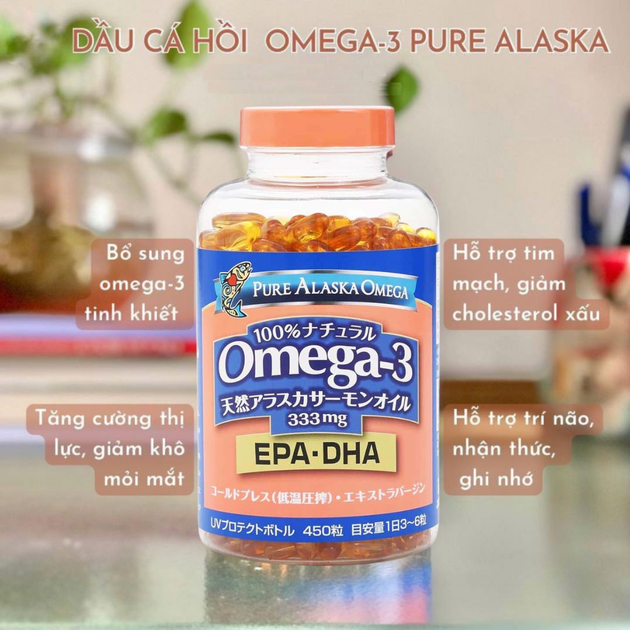 Viên Dầu Cá Hồi Pure Alaska Omega-3 Wild Salmon Oil 333mg Nhật Bản 450 Viên 912