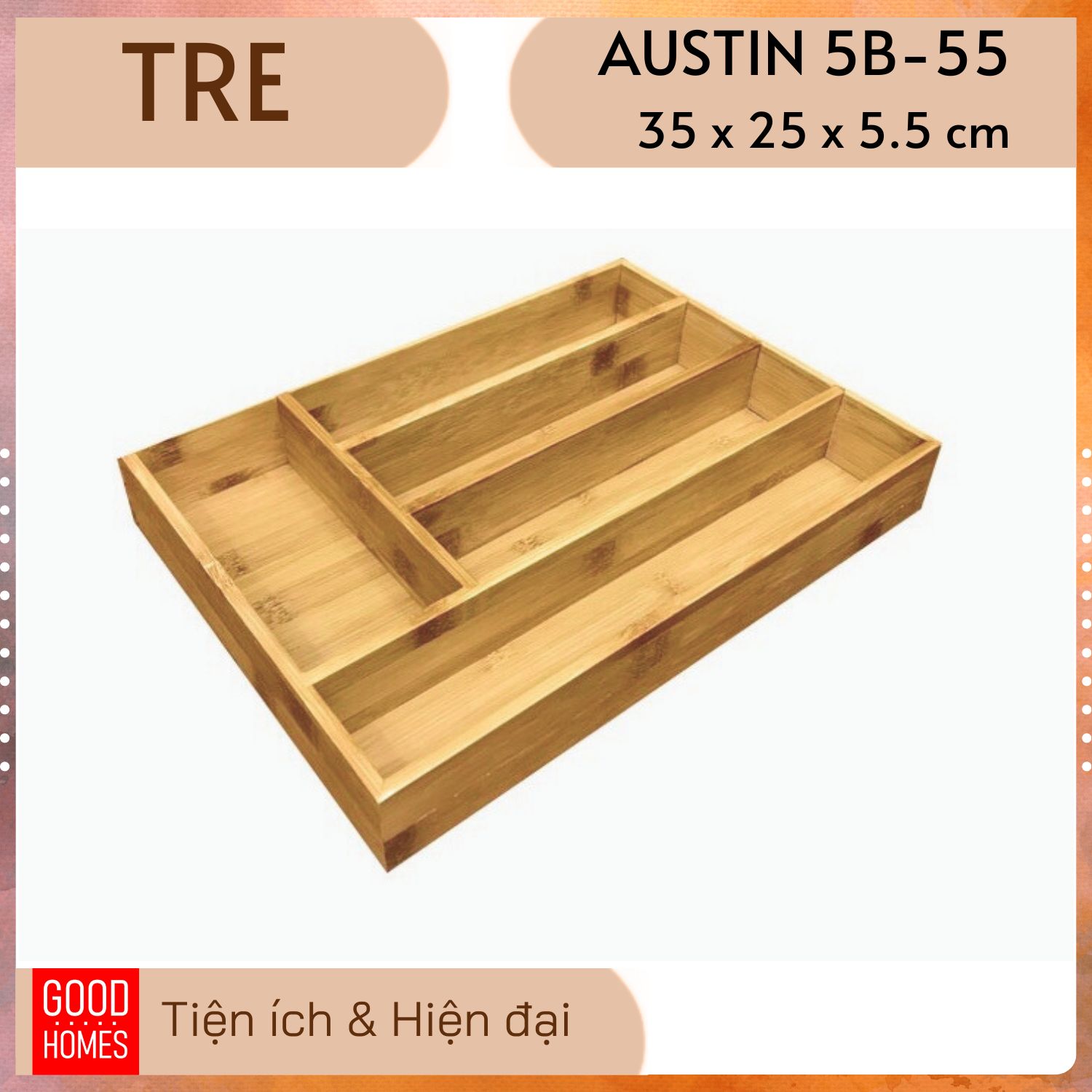 Khay gỗ tre đựng đồ chia ngăn kéo