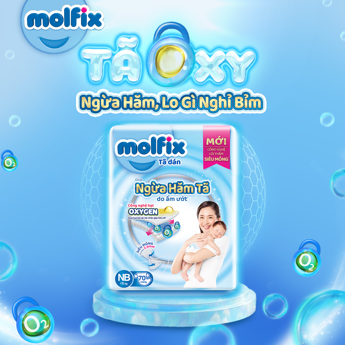 Tã Dán Molfix Oxygen Super Jumbo NB70/S80/M76/L68