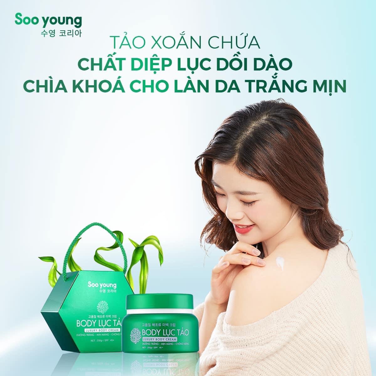 [Hcm]Kem Body Lục Tảo Soo Young Korea - 250 Gram - Dưỡng Da Nâng Tone Thần Tốc Gúp Da Đàn Hồi Mịn Màn Tươi Trắng Thúc Đẩy Quá Trình Tái Tạo Sản Sinh Tế Bào Da Mạnh Mẽ