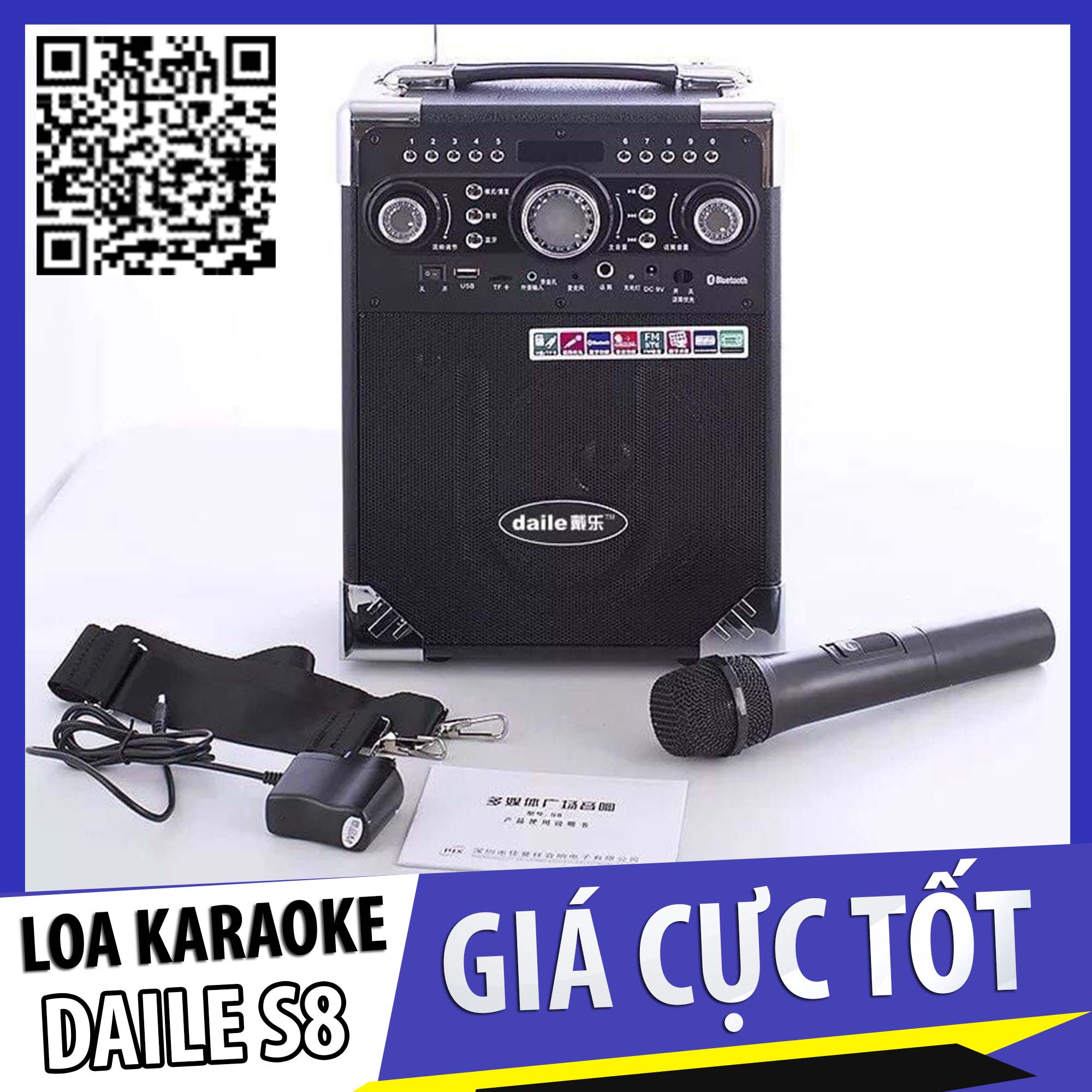 LOA KÉO BLUETOOTH KARAOKE DAILE S8 TẶNG KÈM MIC KHÔNG DÂY