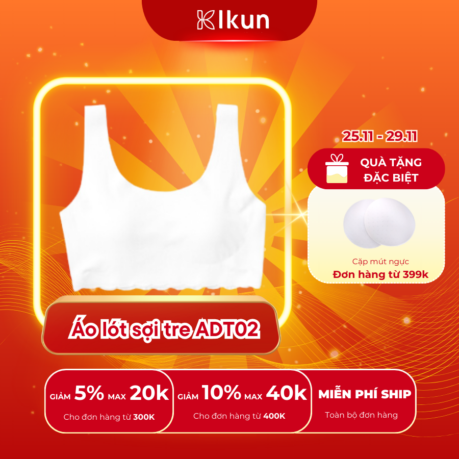 Áo lót học sinh Dễ Thở Ikun - Áo ngực bé gái mới lớn dậy thì  áo lót teen sợi tre mút áo lót chui đầ